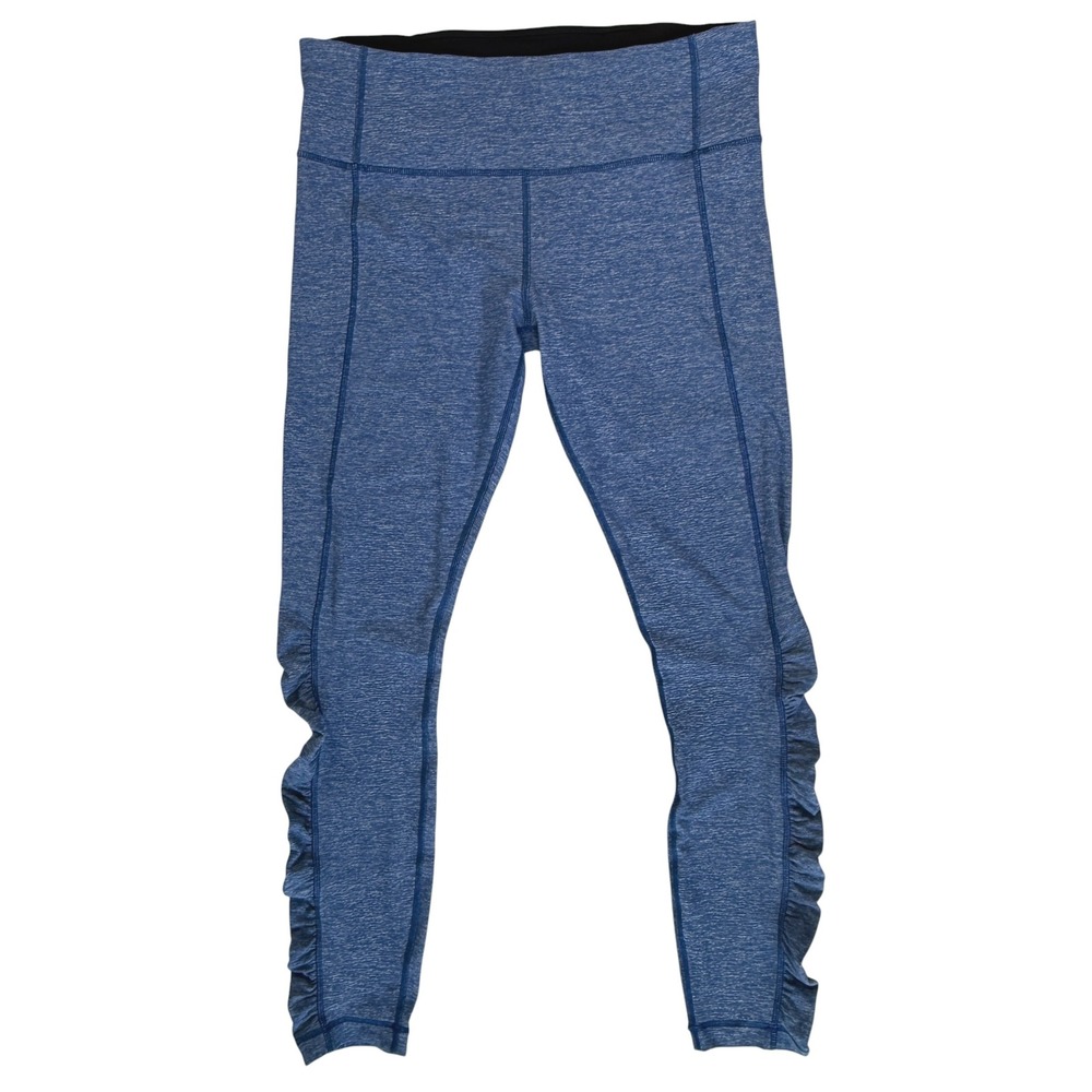 Lululemon Heathered Blue Ruched Leggings Size 12 Yoga Pants Sporty Workout Train